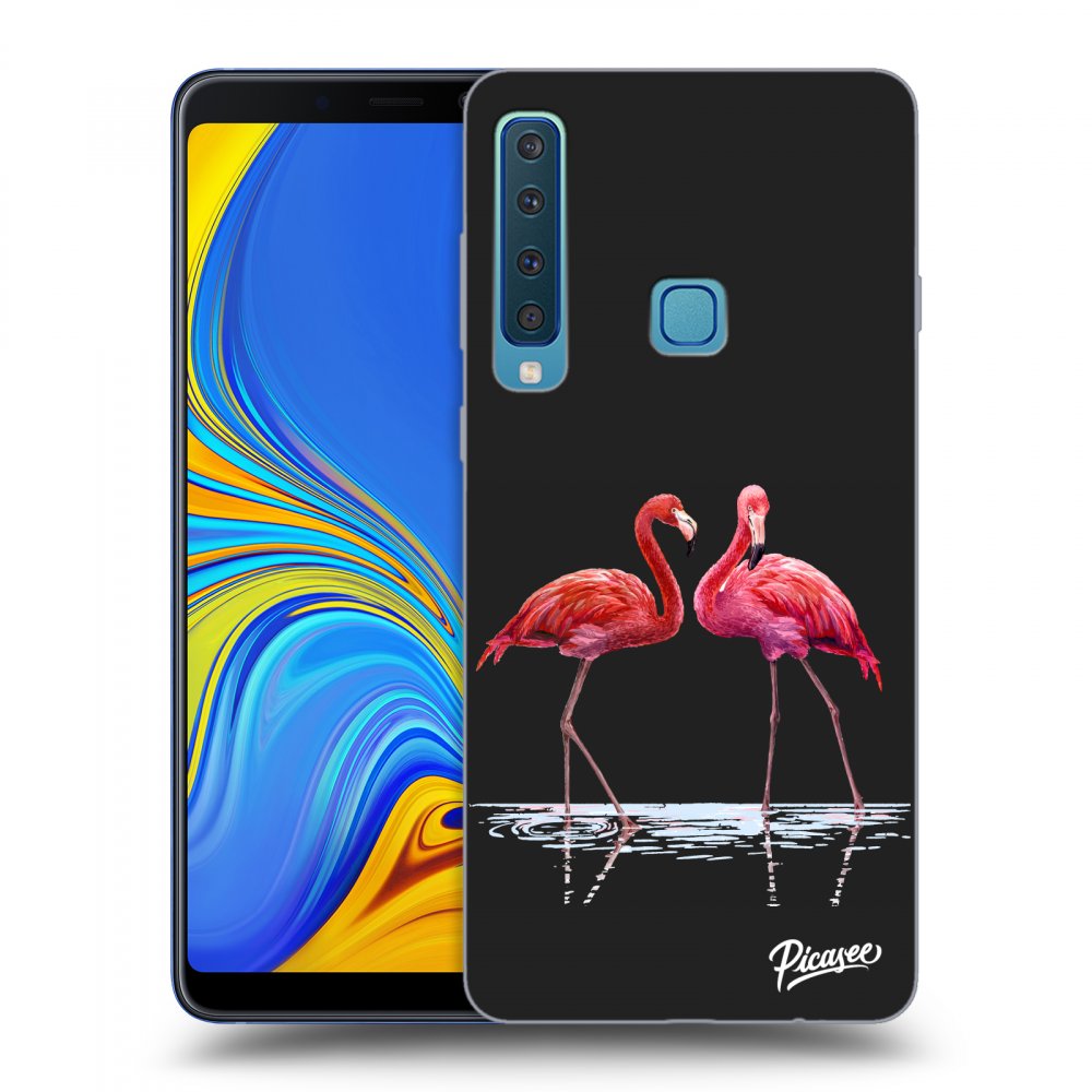 Picasee Samsung Galaxy A9 2018 A920F Hülle - Schwarzes Silikon - Flamingos couple