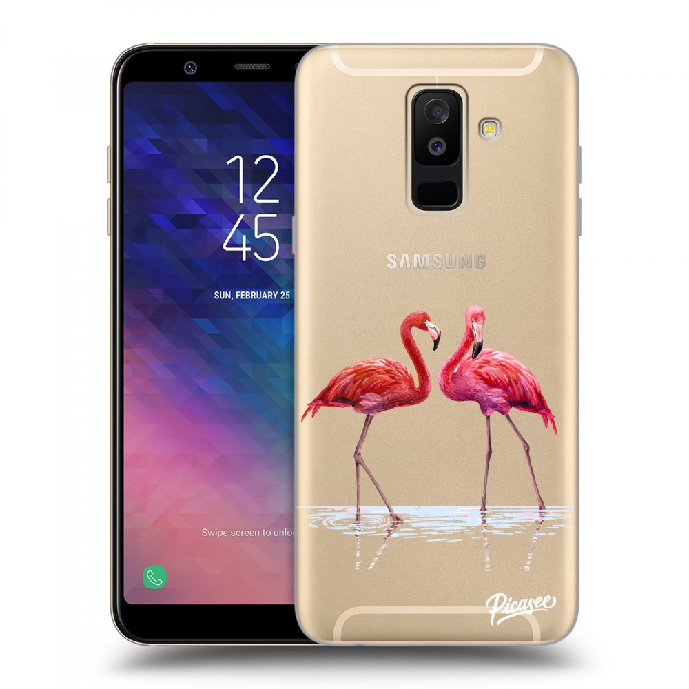 Picasee Samsung Galaxy A6+ A605F Hülle - Transparentes Silikon - Flamingos couple