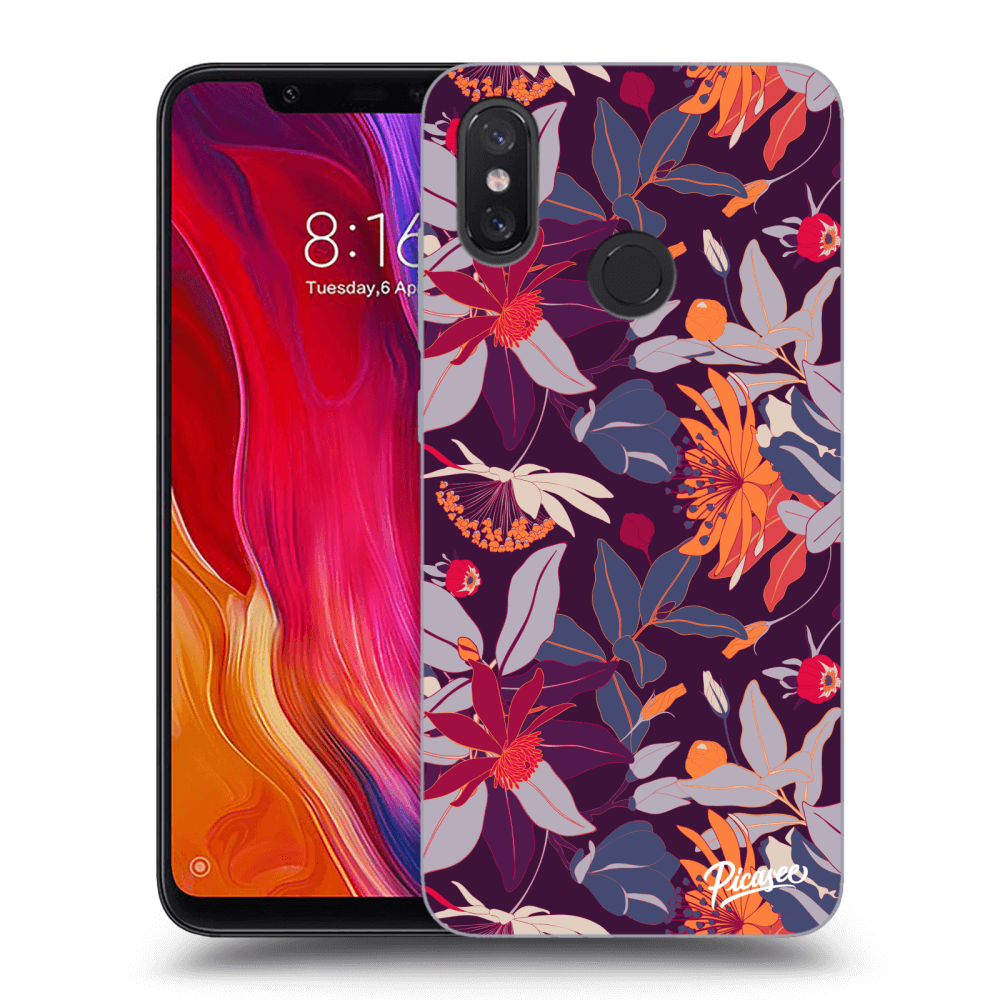 Picasee Xiaomi Mi 8 Hülle - Schwarzes Silikon - Purple Leaf