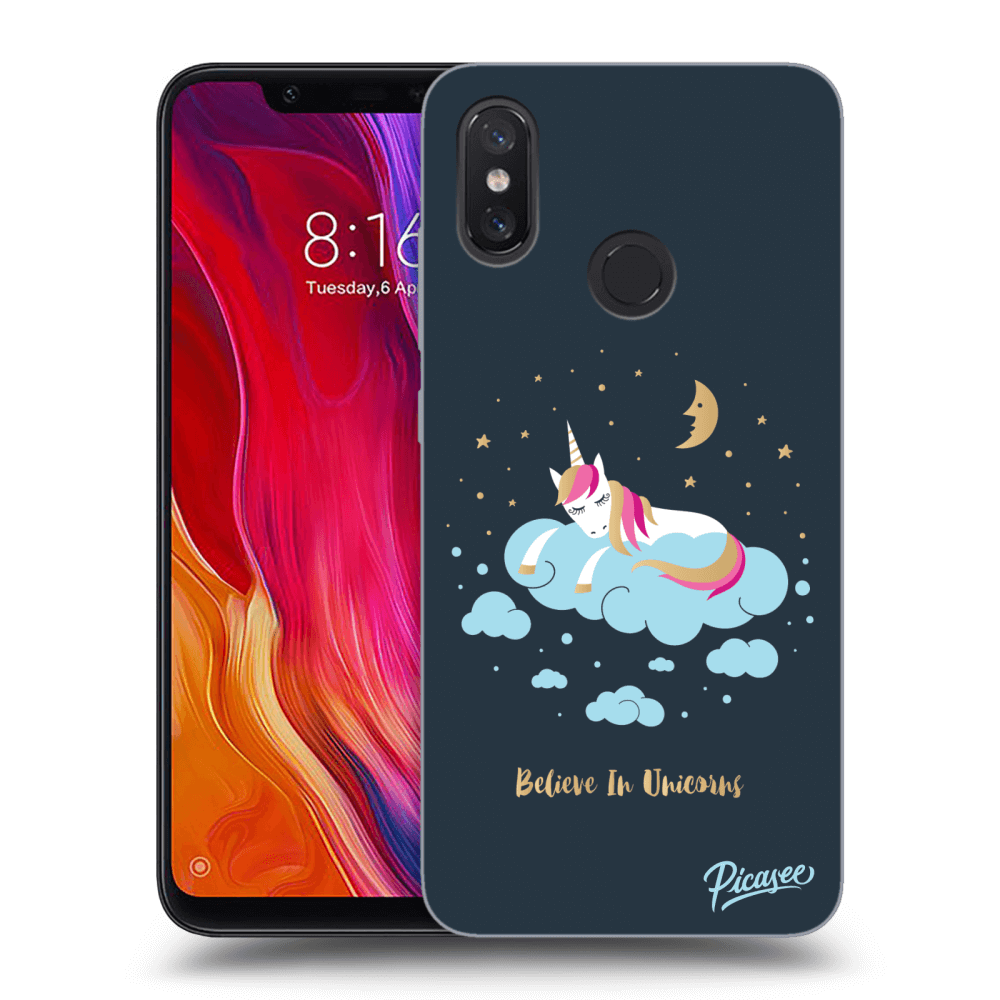Picasee Xiaomi Mi 8 Hülle - Schwarzes Silikon - Believe In Unicorns