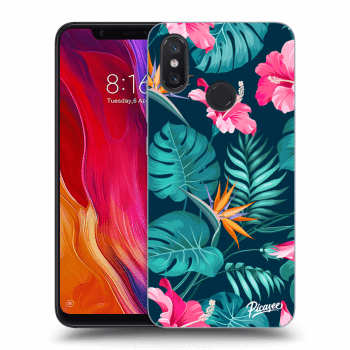 Picasee Xiaomi Mi 8 Hülle - Schwarzes Silikon - Pink Monstera