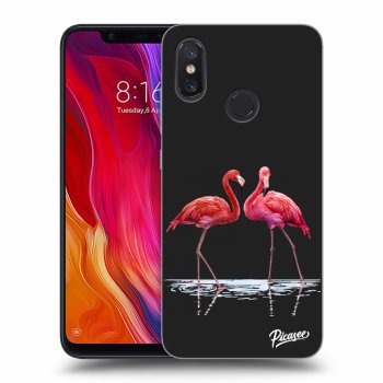 Picasee Xiaomi Mi 8 Hülle - Schwarzes Silikon - Flamingos couple