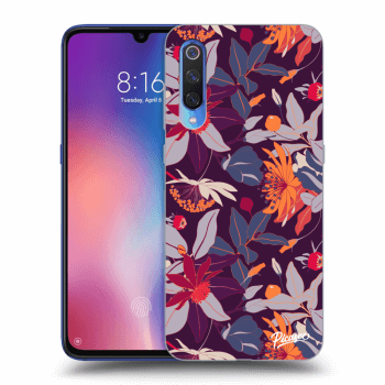 Picasee Xiaomi Mi 9 Hülle - Schwarzes Silikon - Purple Leaf