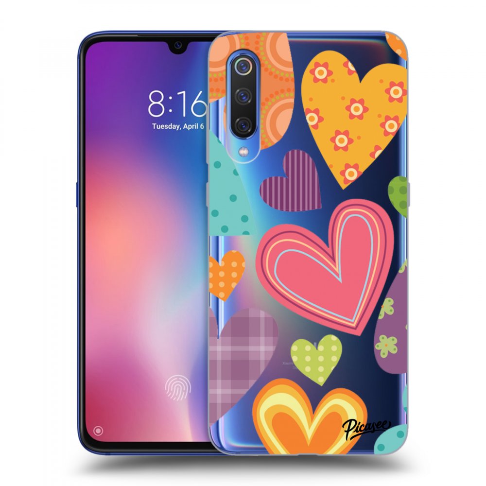 Picasee Xiaomi Mi 9 Hülle - Transparentes Silikon - Colored heart