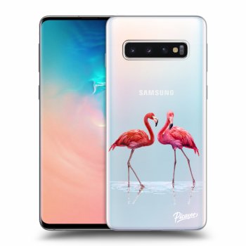 Picasee Samsung Galaxy S10 G973 Hülle - Transparentes Silikon - Flamingos couple