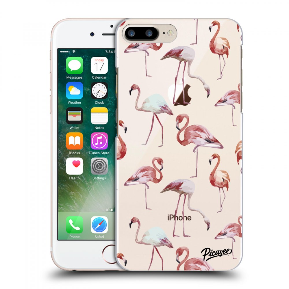 Picasee Apple iPhone 8 Plus Hülle - Transparentes Silikon - Flamingos