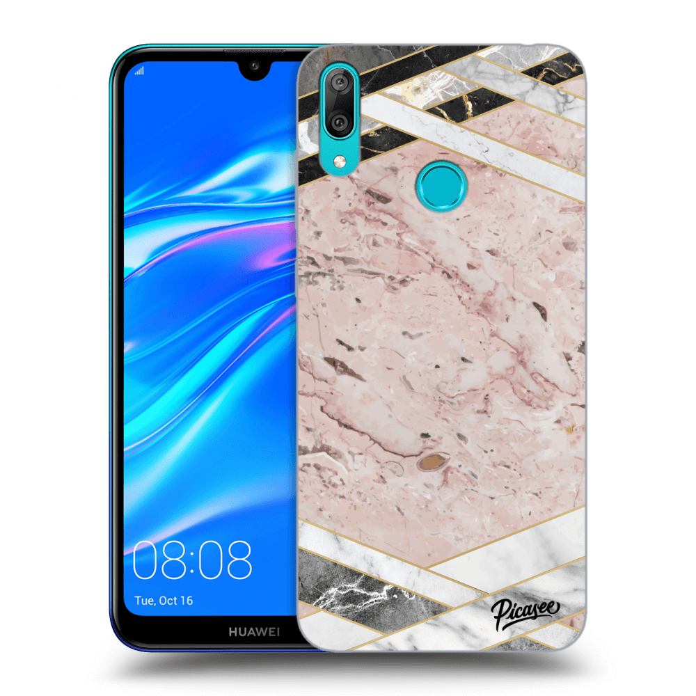 Picasee Huawei Y7 2019 Hülle - Transparentes Silikon - Pink geometry