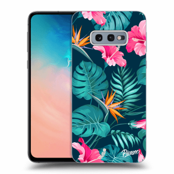 Picasee Samsung Galaxy S10e G970 Hülle - Schwarzes Silikon - Pink Monstera