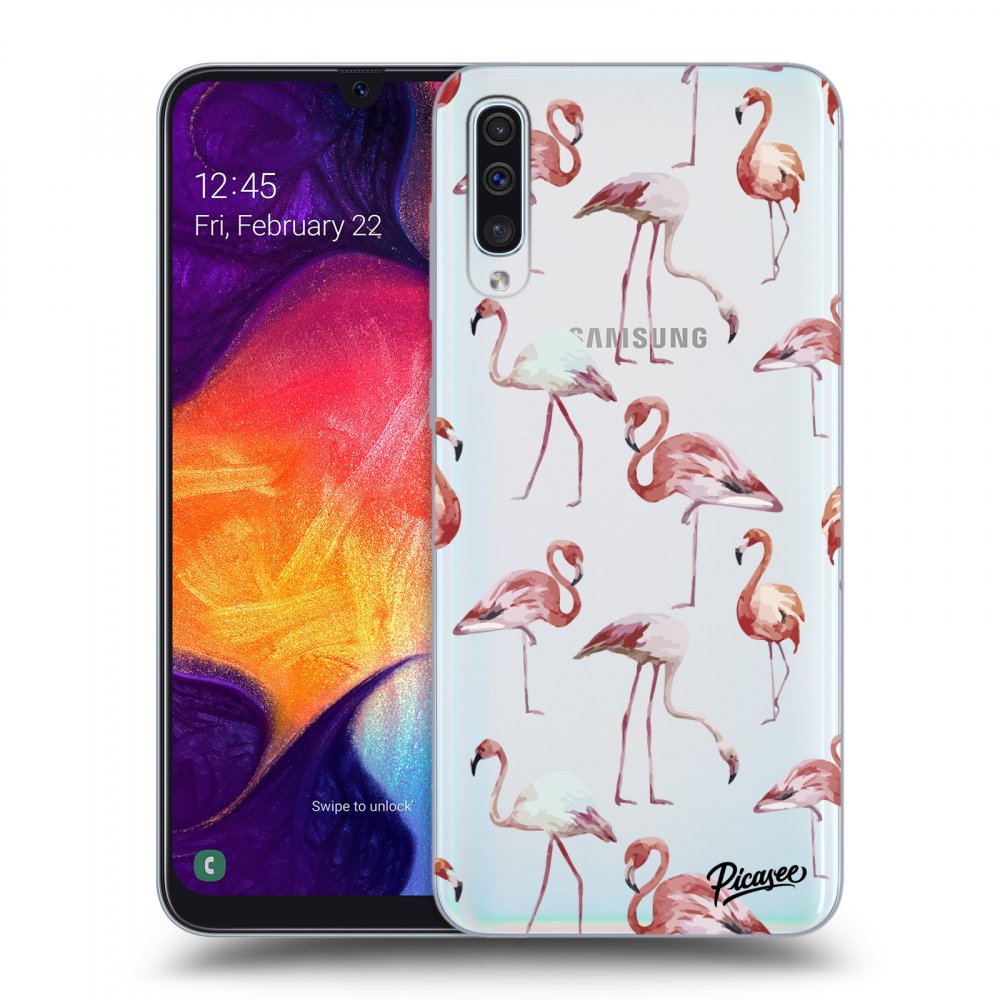 Picasee Samsung Galaxy A50 A505F Hülle - Transparentes Silikon - Flamingos