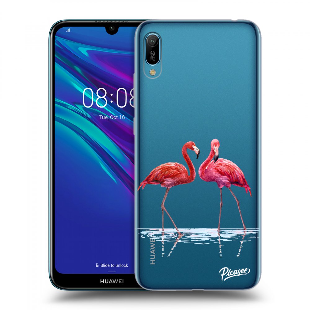 Picasee Huawei Y6 2019 Hülle - Transparentes Silikon - Flamingos couple