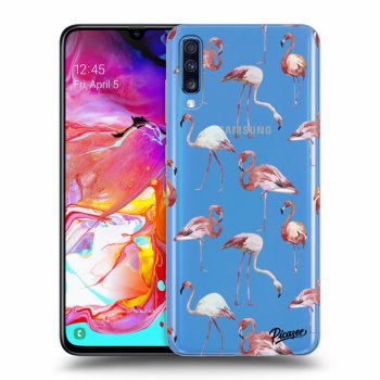 Picasee Samsung Galaxy A70 A705F Hülle - Transparentes Silikon - Flamingos