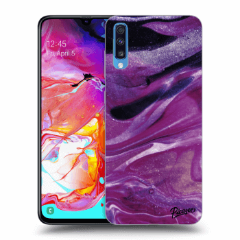 Picasee Samsung Galaxy A70 A705F Hülle - Transparentes Silikon - Purple glitter
