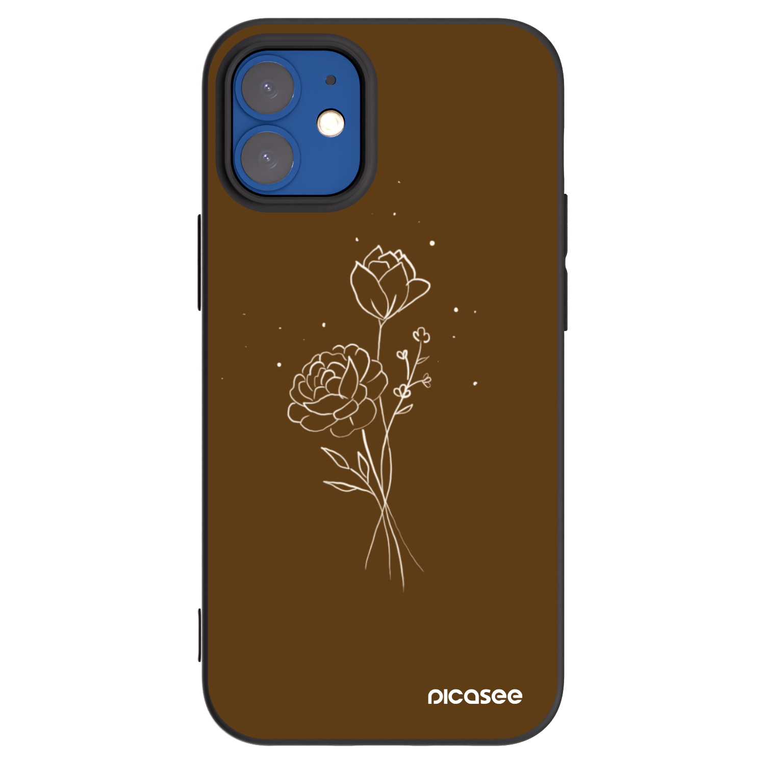 Picasee Apple iPhone 12 mini Hülle - Schwarzes Silikon - Brown flowers