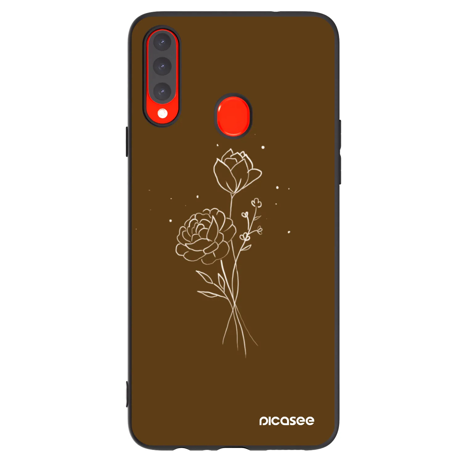 Picasee Samsung Galaxy A20s Hülle - Schwarzes Silikon - Brown flowers