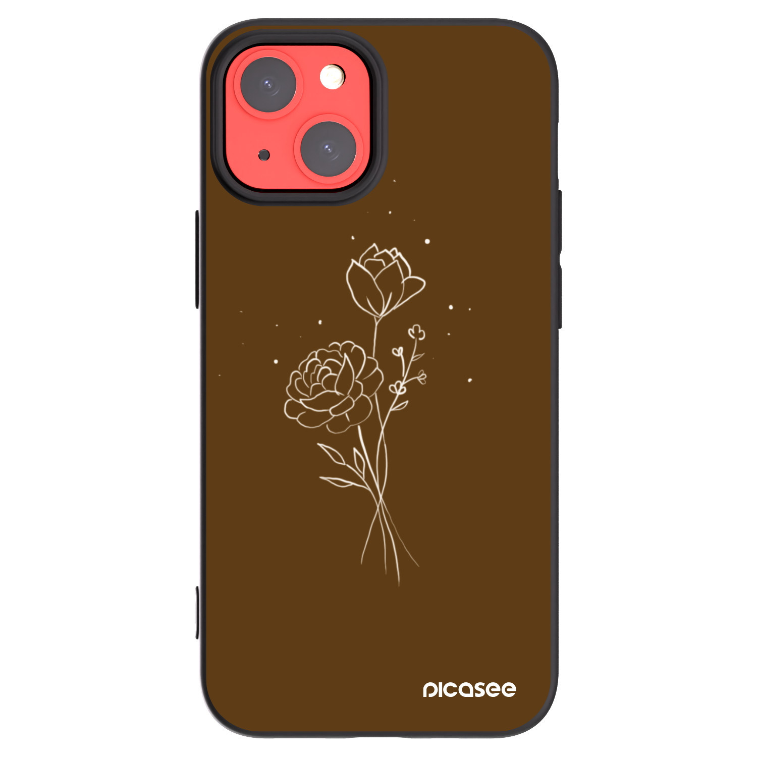 Picasee Apple iPhone 13 mini Hülle - Schwarzes Silikon - Brown flowers