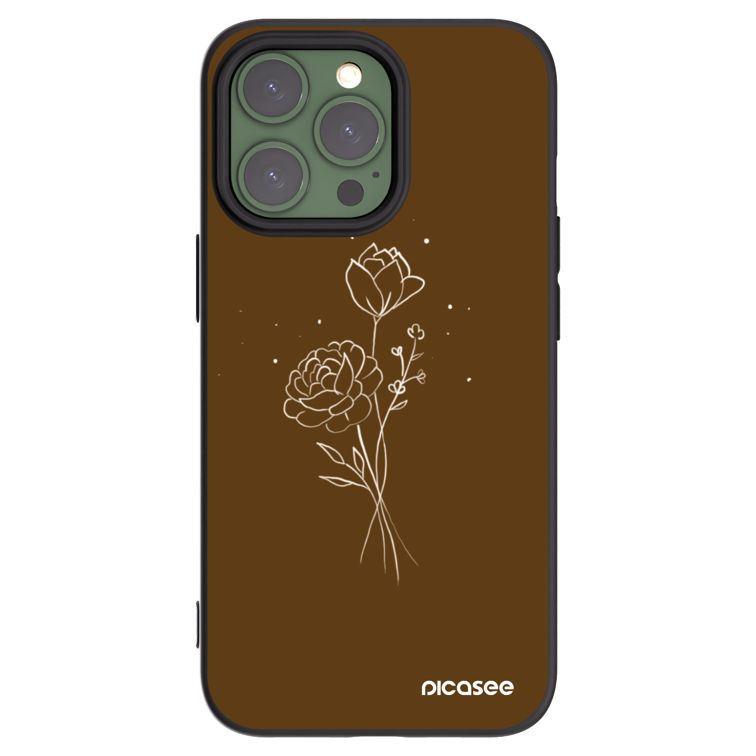 Picasee Apple iPhone 13 Pro Hülle - Schwarzes Silikon - Brown flowers