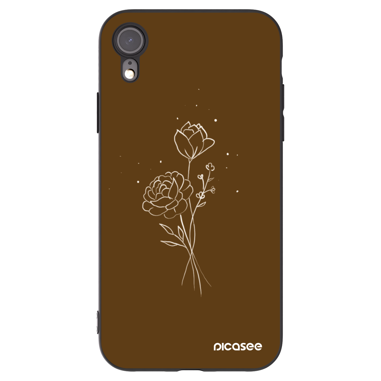 Picasee Apple iPhone XR Hülle - Schwarzes Silikon - Brown flowers