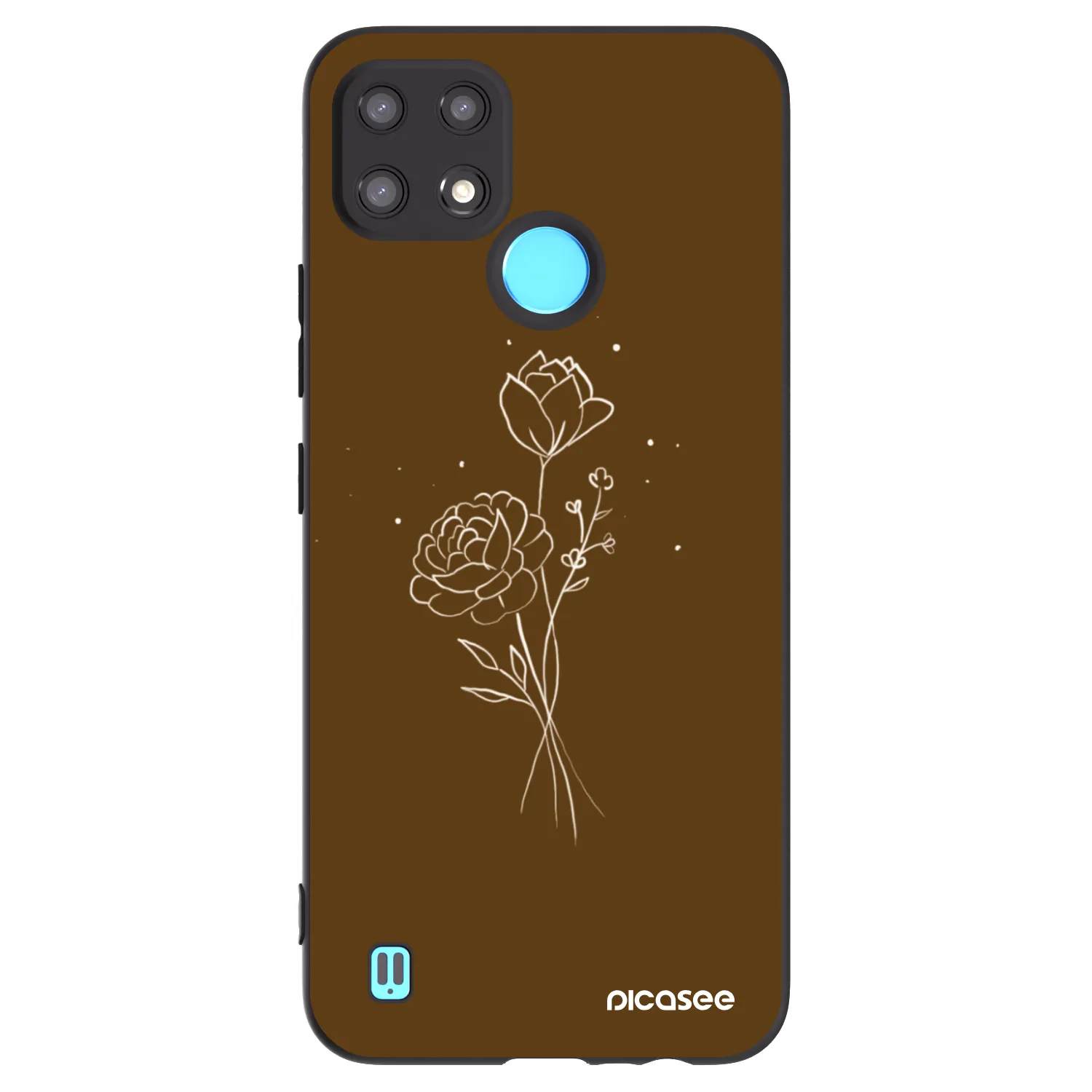 Picasee Realme C21 Hülle - Schwarzes Silikon - Brown flowers