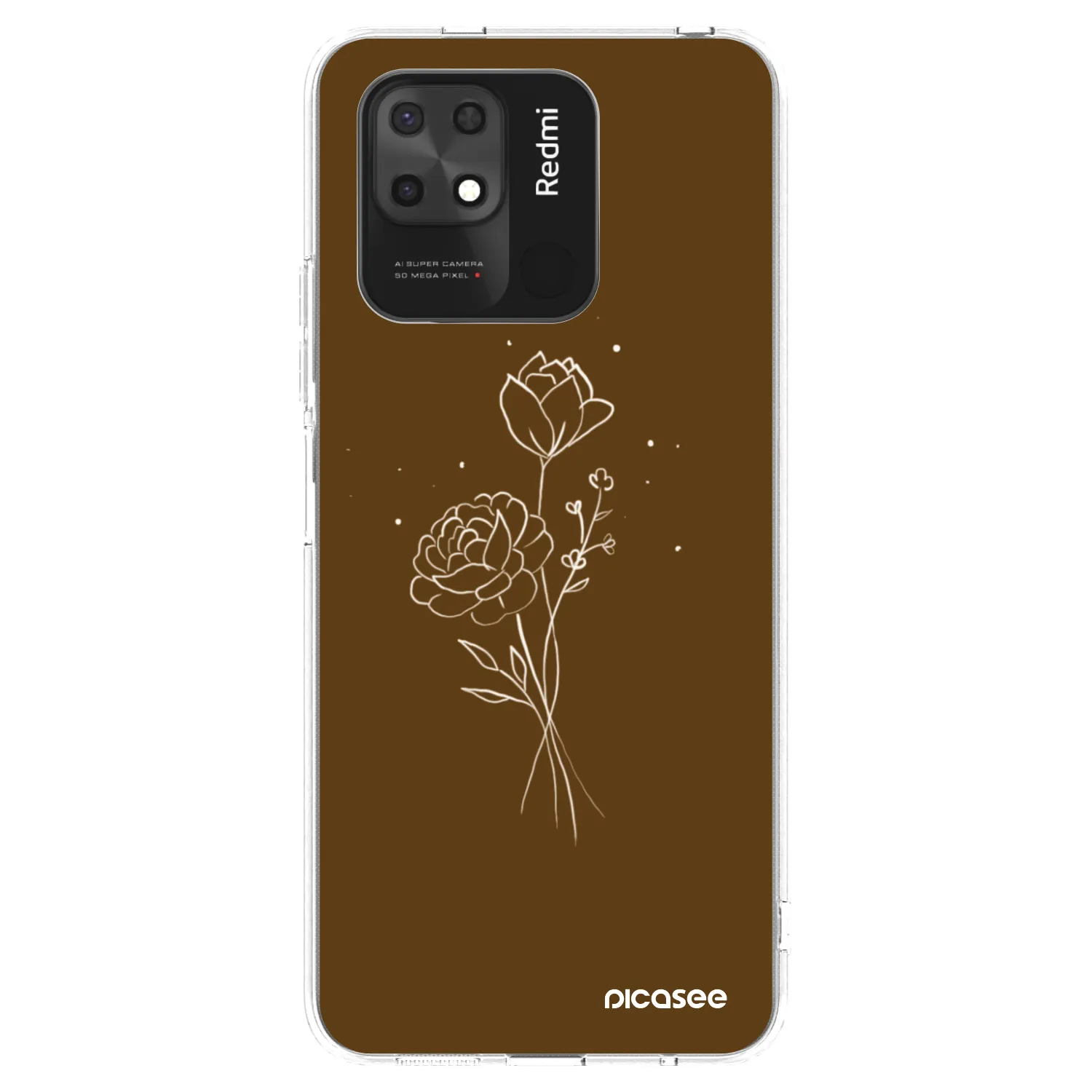 Picasee Xiaomi Redmi 10C Hülle - Transparentes Silikon - Brown flowers