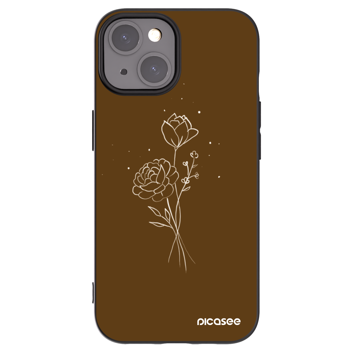 Picasee Apple iPhone 15 Hülle - Schwarzes Silikon - Brown flowers