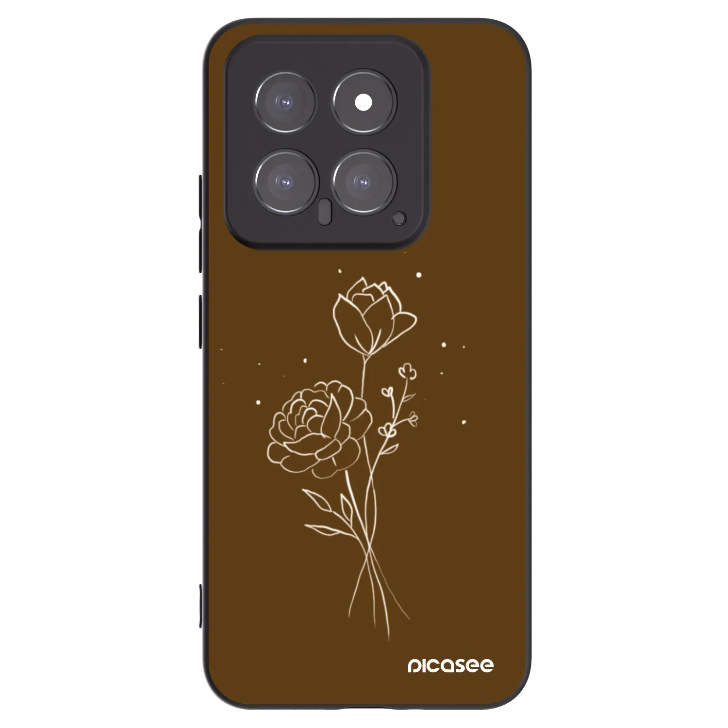 Picasee Xiaomi 14 Hülle - Schwarzes Silikon - Brown flowers