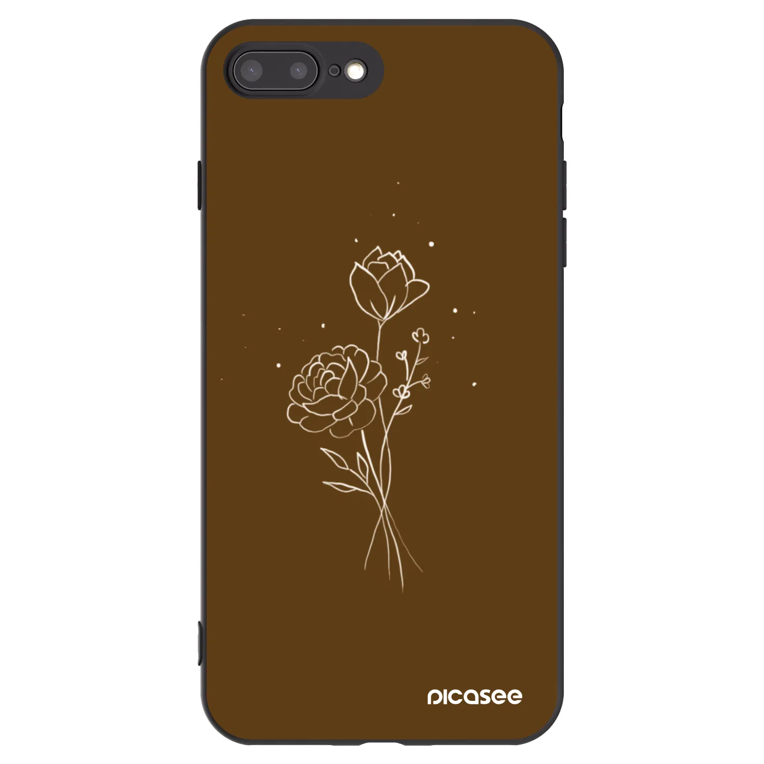 Picasee Apple iPhone 8 Plus Hülle - Schwarzes Silikon - Brown flowers