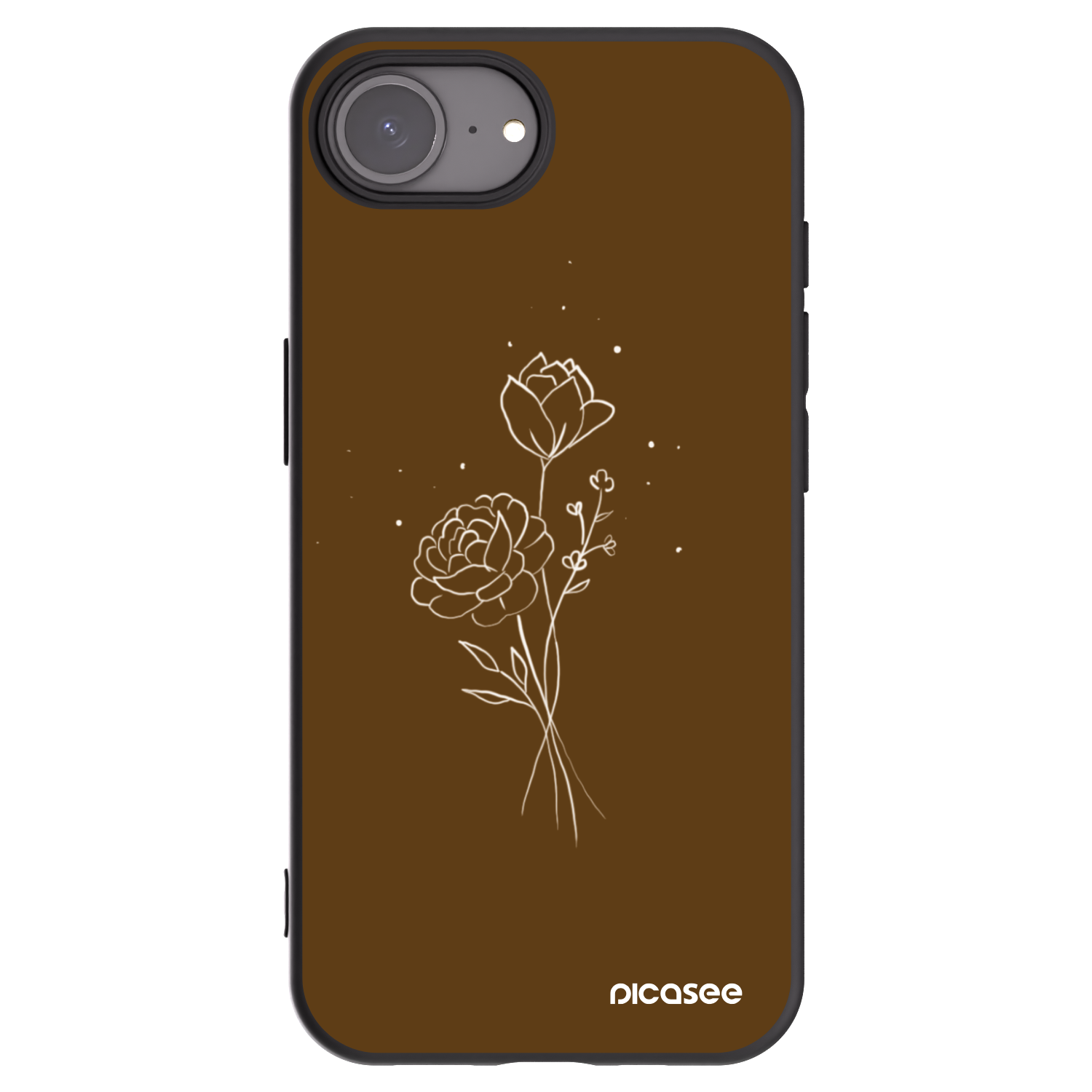 Picasee Apple iPhone 16e Hülle - Schwarzes Silikon - Brown flowers