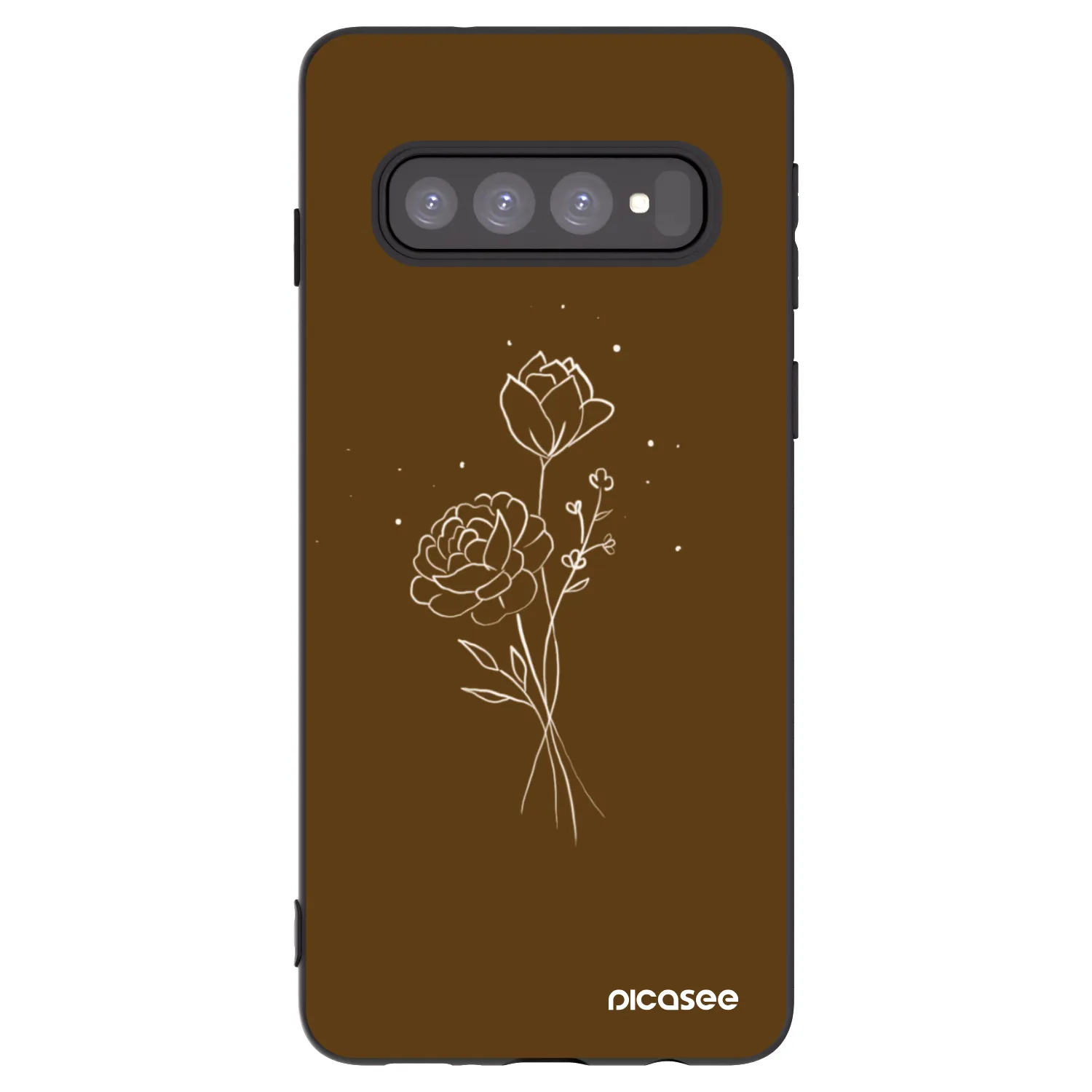 Picasee Samsung Galaxy S10 G973 Hülle - Schwarzes Silikon - Brown flowers