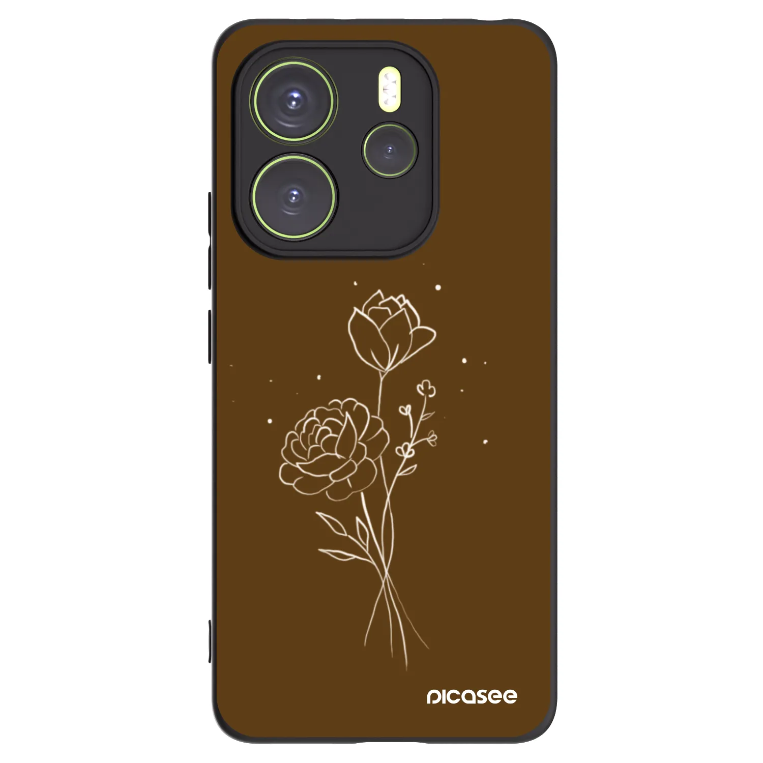 Picasee Xiaomi Redmi Note 14 4G Hülle - Schwarzes Silikon - Brown flowers