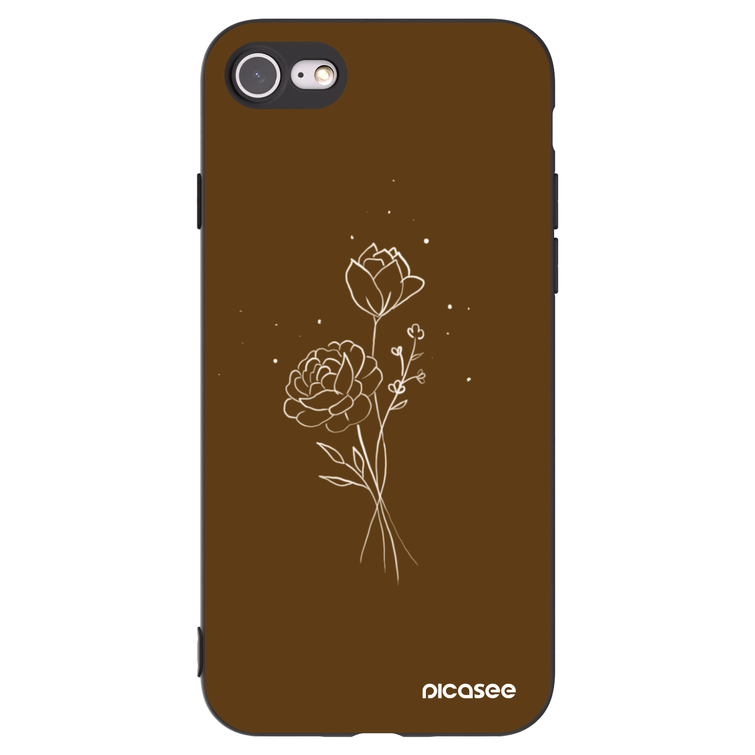 Picasee Apple iPhone SE 2020 Hülle - Schwarzes Silikon - Brown flowers