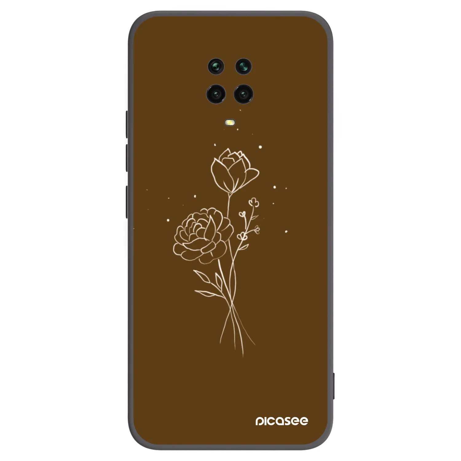 Picasee Xiaomi Redmi Note 9 Pro Hülle - Schwarzes Silikon - Brown flowers