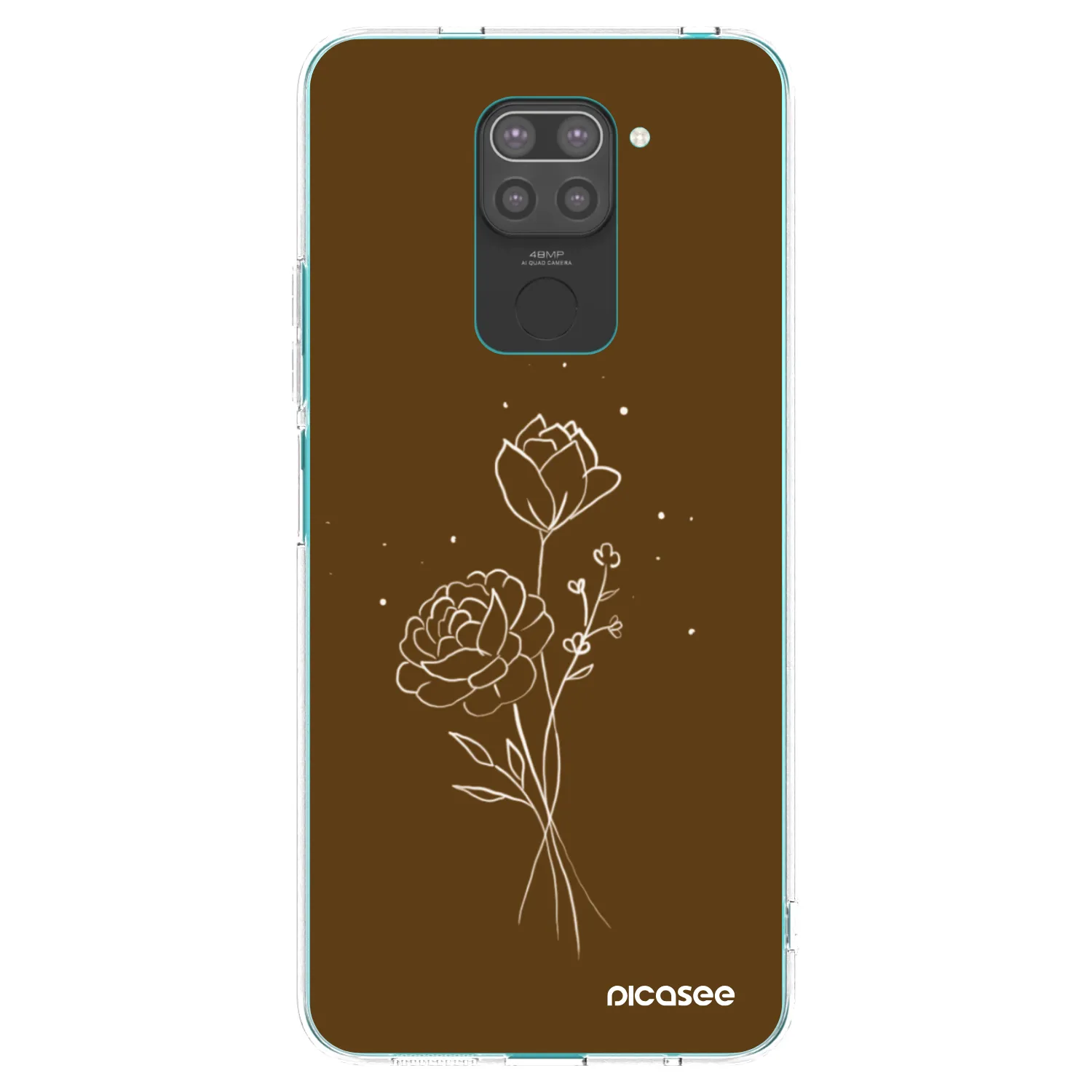 Picasee Xiaomi Redmi Note 9 Hülle - Schwarzes Silikon - Brown flowers