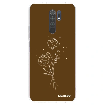 Picasee Xiaomi Redmi 9 Hülle - Transparentes Silikon - Brown flowers