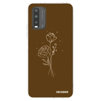 Picasee Xiaomi Redmi 9T Hülle - Schwarzes Silikon - Brown flowers