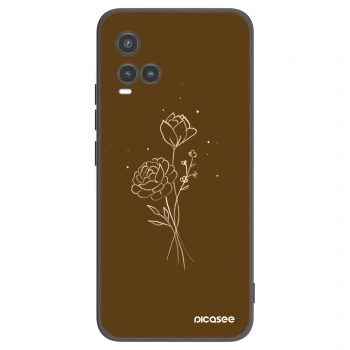 Picasee Vivo Y33s Hülle - Schwarzes Silikon - Brown flowers