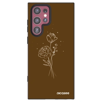 Picasee Samsung Galaxy S22 Ultra 5G Hülle - Schwarzes Silikon - Brown flowers