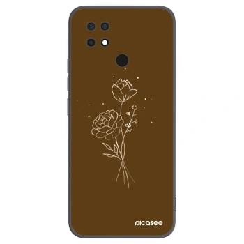 Picasee Xiaomi Redmi 10C Hülle - Schwarzes Silikon - Brown flowers