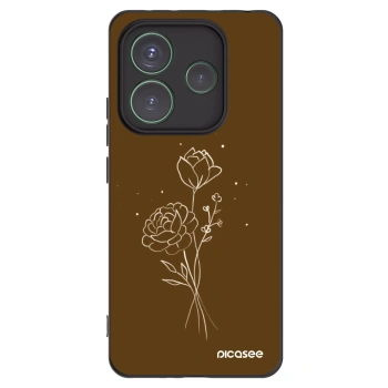 Picasee Xiaomi Redmi Note 14 5G Hülle - Schwarzes Silikon - Brown flowers