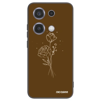 Picasee Xiaomi Redmi Note 14S Hülle - Schwarzes Silikon - Brown flowers