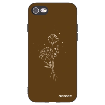 Picasee Apple iPhone SE 2020 Hülle - Schwarzes Silikon - Brown flowers