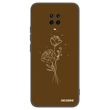 Picasee Xiaomi Redmi Note 9 Pro Hülle - Schwarzes Silikon - Brown flowers