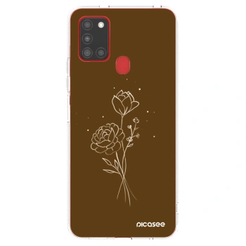 Picasee Samsung Galaxy A21s Hülle - Transparentes Silikon - Brown flowers