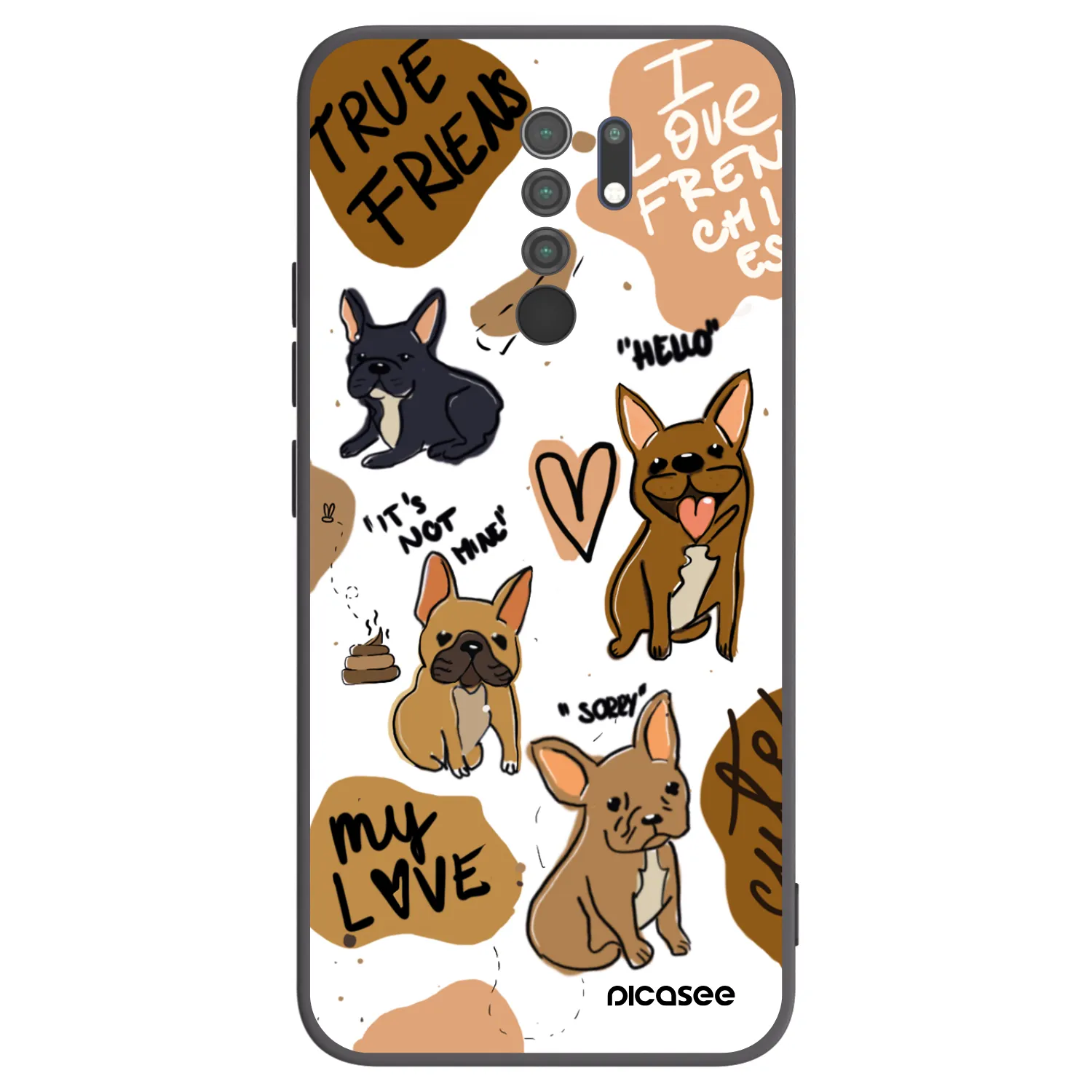 Picasee Xiaomi Redmi 9 Hülle - Schwarzes Silikon - Frenchies