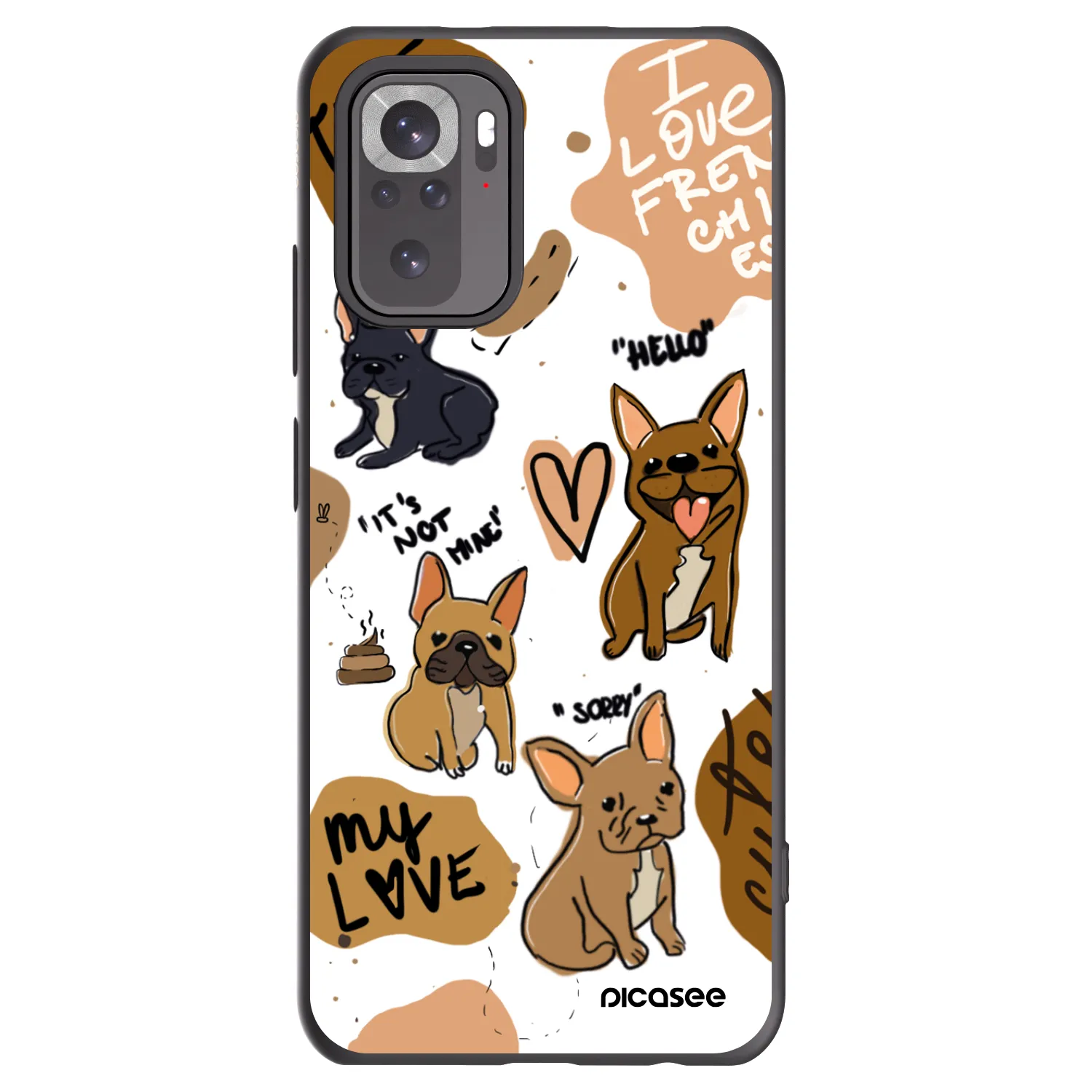 Picasee Xiaomi Redmi Note 10S Hülle - Schwarzes Silikon - Frenchies