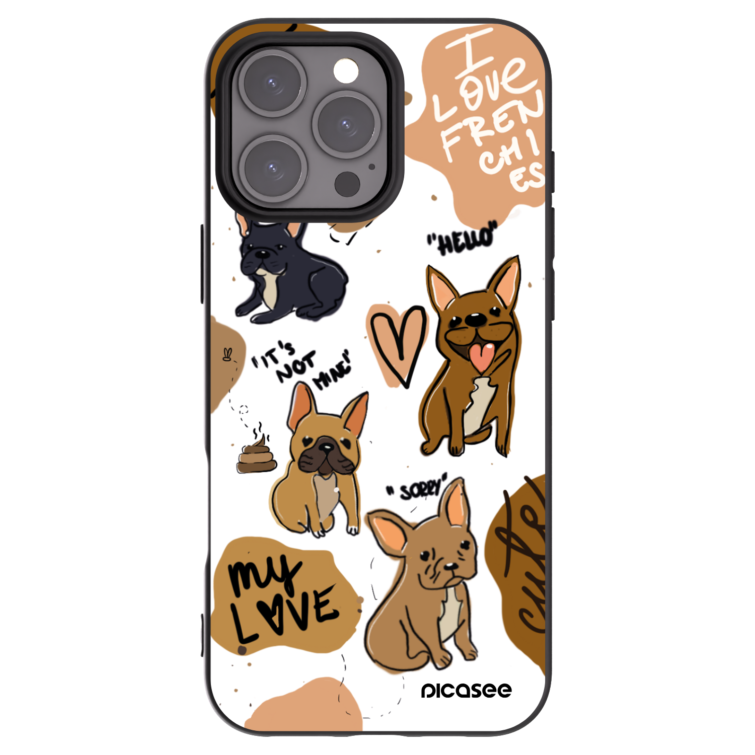 Picasee Apple iPhone 16 Pro Max Hülle - Schwarzes Silikon - Frenchies