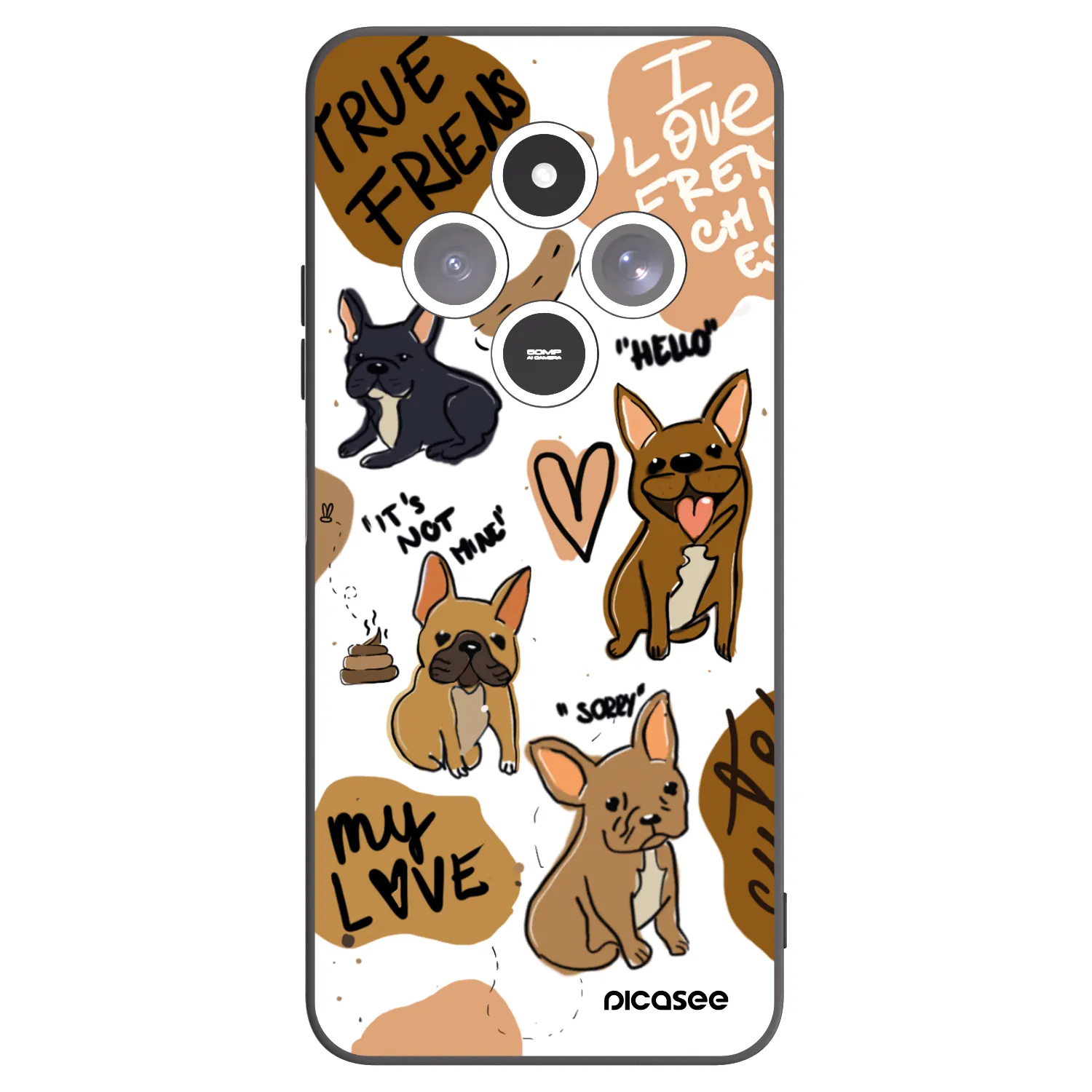 Picasee Xiaomi Redmi 14C Hülle - Schwarzes Silikon - Frenchies