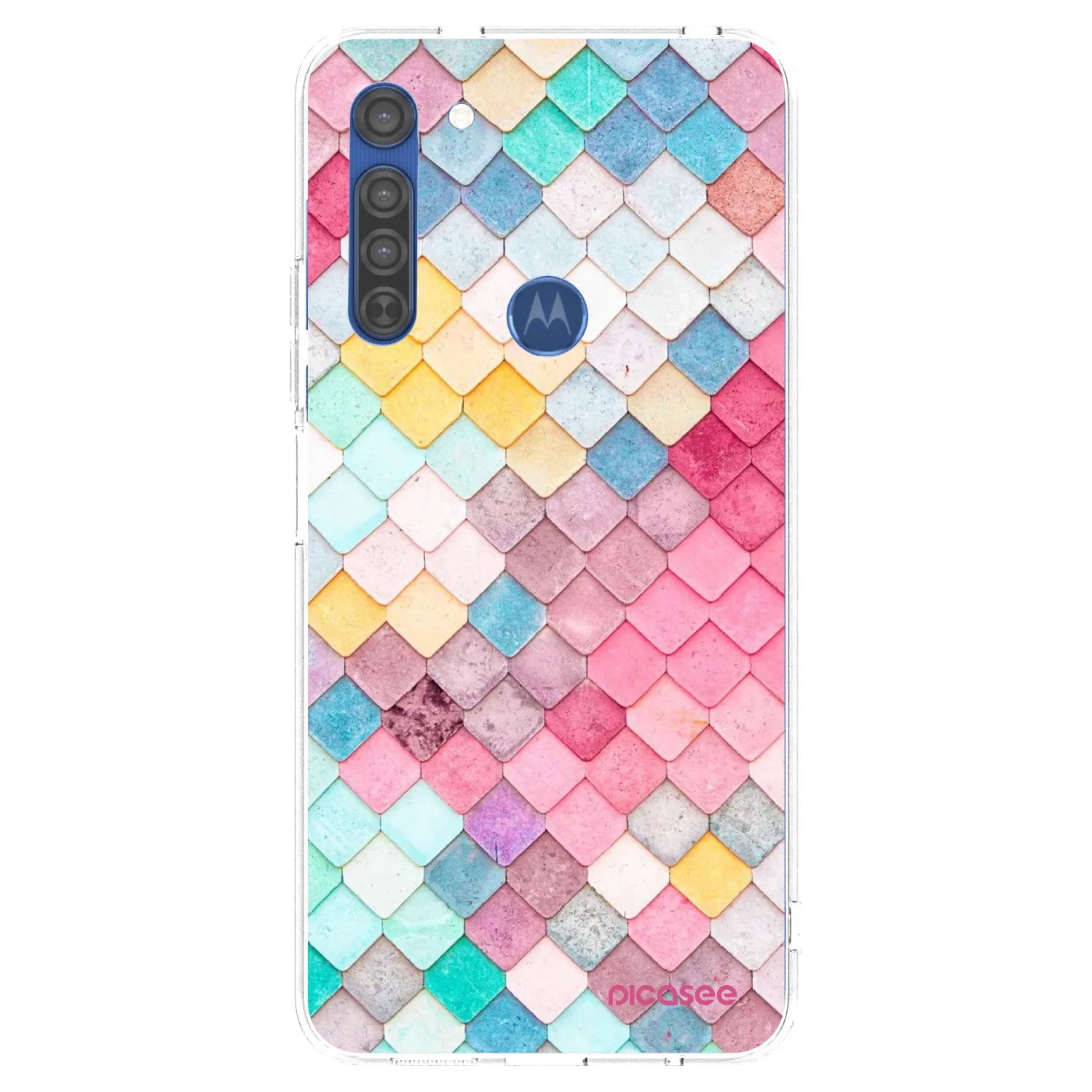 Picasee Motorola Moto G8 Hülle - Transparentes Silikon - Farbiges Dach