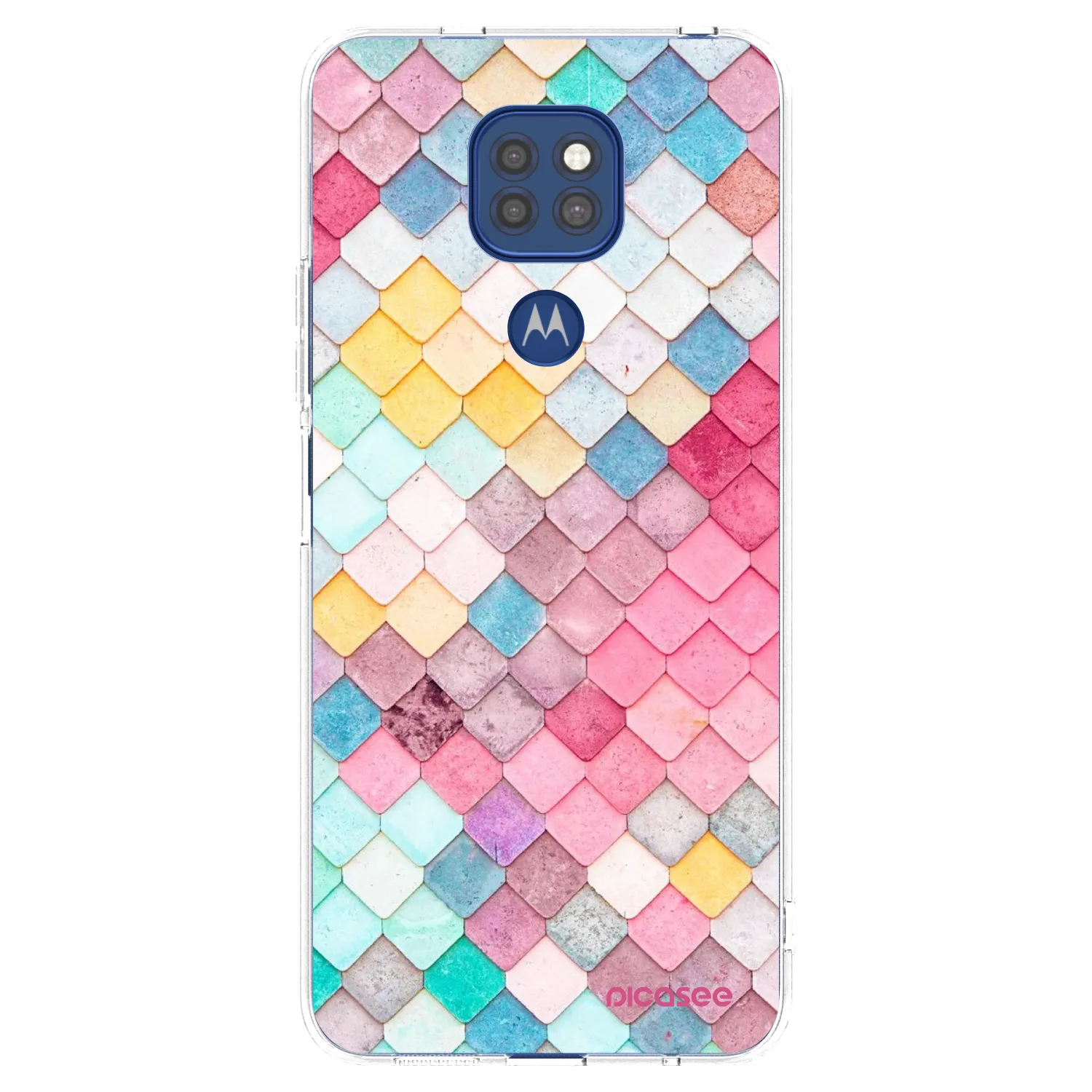 Picasee Motorola Moto G9 Play Hülle - Transparentes Silikon - Farbiges Dach