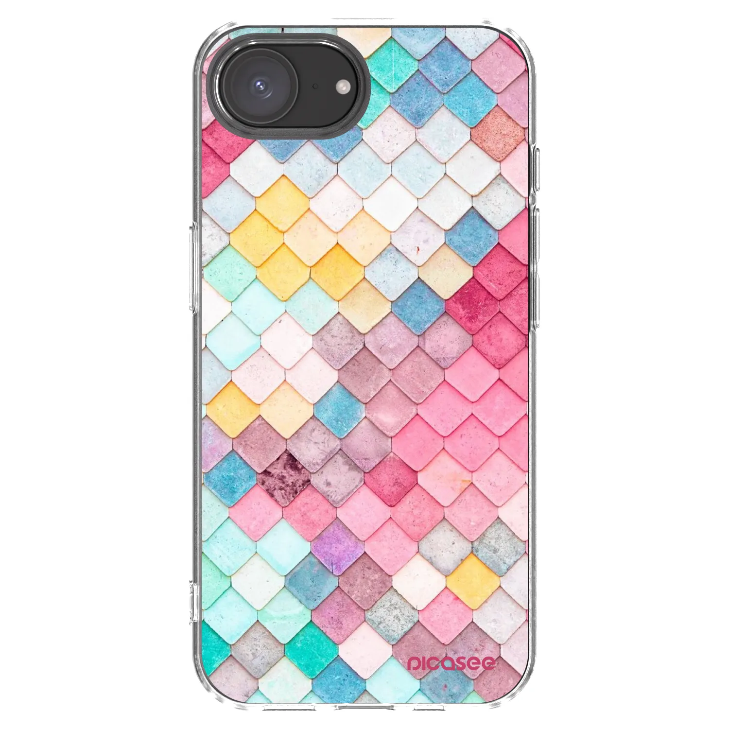 Picasee Apple iPhone 16e Hülle - Transparentes Silikon - Farbiges Dach