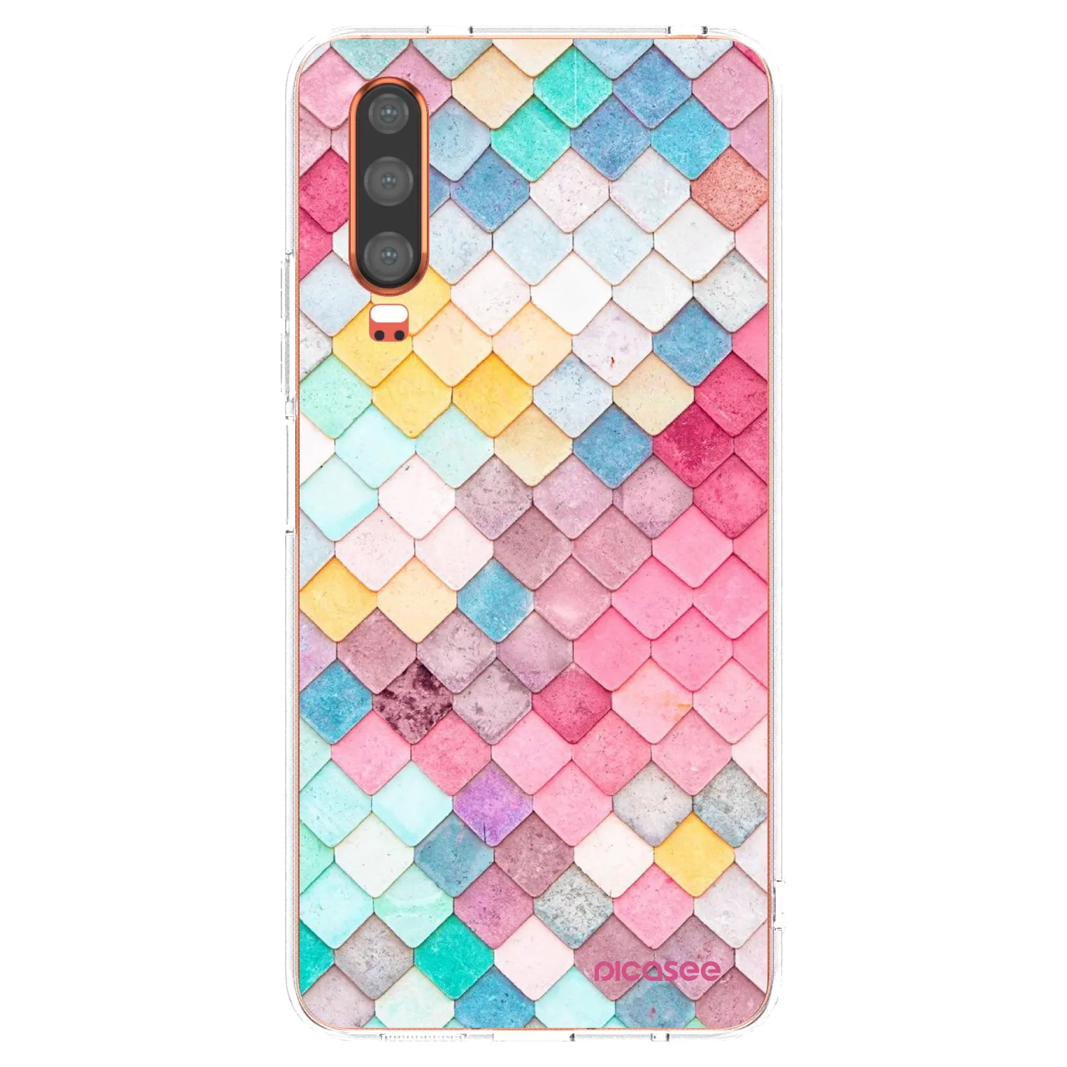 Picasee Huawei P30 Hülle - Transparentes Silikon - Farbiges Dach